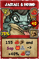 Wizard101 Fire spell card: Jackall & Hound, Spell ID 3680