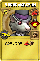 Wizard101 Fire spell card: Lucius McTavish, Spell ID 3322