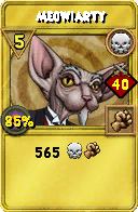 Wizard101 Death spell card: Meowiarty, Spell ID 3429