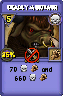 Wizard101 Death spell card: Deadly Minotaur, Spell ID 3278