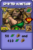 Wizard101 Life spell card: Spirited Minotaur, Spell ID 3331