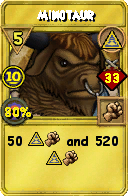 Wizard101 Myth spell card: Minotaur, Spell ID 3394