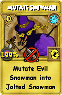 Wizard101 Ice spell card: Mutate Snowman, Spell ID 3286