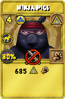 Wizard101 Myth spell card: Ninja Pigs, Spell ID 3085