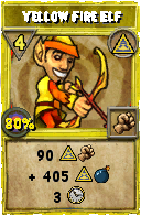 Wizard101 Myth spell card: Yellow Fire Elf, Spell ID 3711