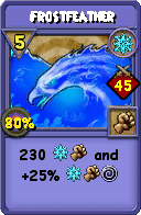 Wizard101 Ice spell card: Frostfeather, Spell ID 3083