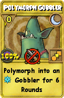 Wizard101 Moon spell card: Polymorph Gobbler, Spell ID 3136