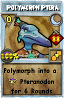 Wizard101 Moon spell card: Polymorph Ptera, Spell ID 3334