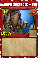 Wizard101 Fire spell card: Polymorph Sherlock - Suspects, Spell ID 3433