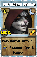 Wizard101 Moon spell card: Polymorph Piscean, Spell ID 3147