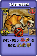 Wizard101 Balance spell card: Sabertooth, Spell ID 3138