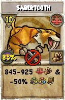 Wizard101 Balance spell card: Sabertooth, Spell ID 3137