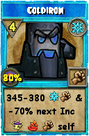 Wizard101 Ice spell card: Coldiron, Spell ID 3101