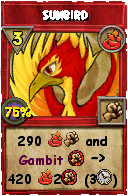 Wizard101 Fire spell card: Sunbird, Spell ID 3383