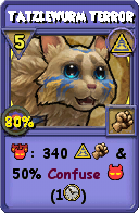 Wizard101 Myth spell card: Tatzlewurm Terror, Spell ID 3746