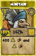 Wizard101 Myth spell card: Minotaur, Spell ID 3241