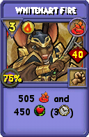 Wizard101 Fire spell card: Whitehart Fire, Spell ID 3432