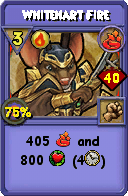 Wizard101 Fire spell card: Whitehart Fire, Spell ID 3438