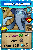 Wizard101 Ice spell card: Woolly Mammoth, Spell ID 3389