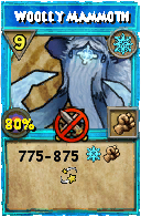 Wizard101 Ice spell card: Woolly Mammoth, Spell ID 3399