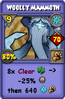 Wizard101 Ice spell card: Woolly Mammoth, Spell ID 3389