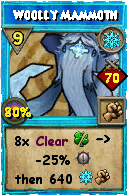 Wizard101 Ice spell card: Woolly Mammoth, Spell ID 3388