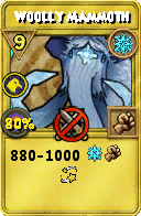 Wizard101 Ice spell card: Woolly Mammoth, Spell ID 3505