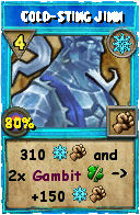 Wizard101 Ice spell card: Cold-Sting Jinn, Spell ID 4009