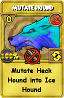 Wizard101 Fire spell card: Mutate Hound, Spell ID 4018