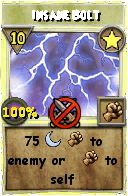 Wizard101 Star spell card: Insane Bolt, Spell ID 4050