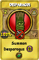 Wizard101 Myth spell card: Desparagus, Spell ID 4115