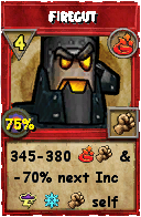 Wizard101 Fire spell card: Firegut, Spell ID 4219