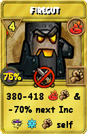 Wizard101 Fire spell card: Firegut, Spell ID 4220
