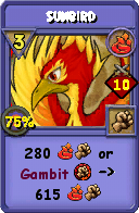 Wizard101 Fire spell card: Sunbird, Spell ID 4225