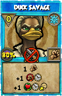 Wizard101 Ice spell card: Duck Savage, Spell ID 4380