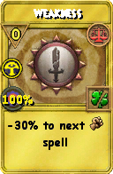 Wizard101 Balance spell card: Weakness, Spell ID 4384