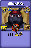Wizard101 Myth spell card: Ninja Pigs, Spell ID 4474