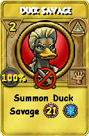 Wizard101 Myth spell card: Duck Savage, Spell ID 4574