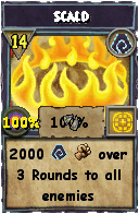 Wizard101 Shadow spell card: Scald, Spell ID 4588