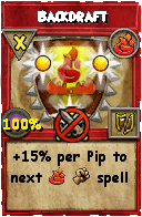 Wizard101 Fire spell card: Backdraft, Spell ID 4599