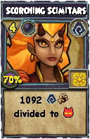Wizard101 Shadow spell card: Scorching Scimitars, Spell ID 4635