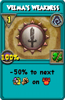 Wizard101 Shadow spell card: Velma's Weakness, Spell ID 4696