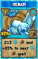 Wizard101 Ice spell card: Ice Bats, Spell ID 4714