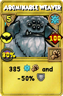 Wizard101 Ice spell card: Abominable Weaver, Spell ID 4785