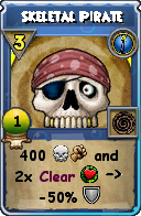Wizard101 Cantrips spell card: Skeletal Pirate, Spell ID 4896
