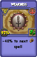Wizard101 Balance spell card: Weakness, Spell ID 4909