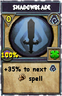 Wizard101 Shadow spell card: Shadowblade, Spell ID 4946
