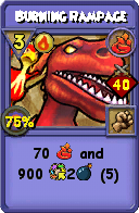 Wizard101 Fire spell card: Burning Rampage, Spell ID 4142