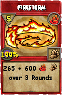 Wizard101 Fire spell card: Firestorm, Spell ID 4000