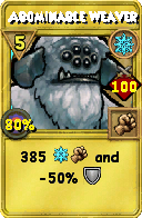 Wizard101 Ice spell card: Abominable Weaver, Spell ID 4800